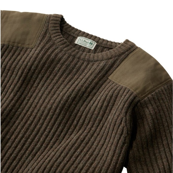 L.L. Bean Men's Ribbed Crewneck Commando Sweater - Deep Woods Green Heather - Picture 4 of 5
